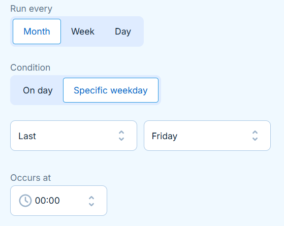 Run every month on weekdays