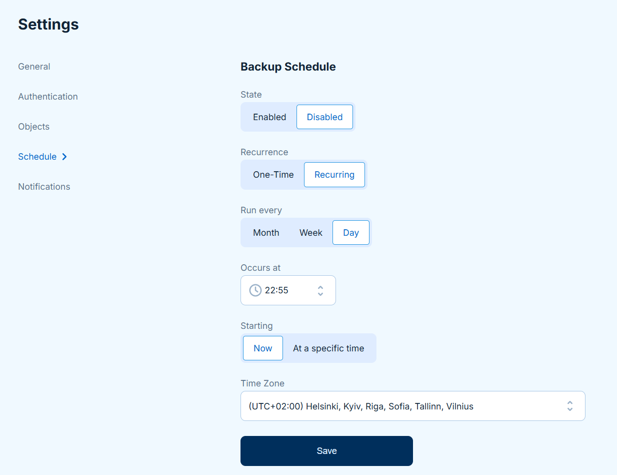 Schedule Settings