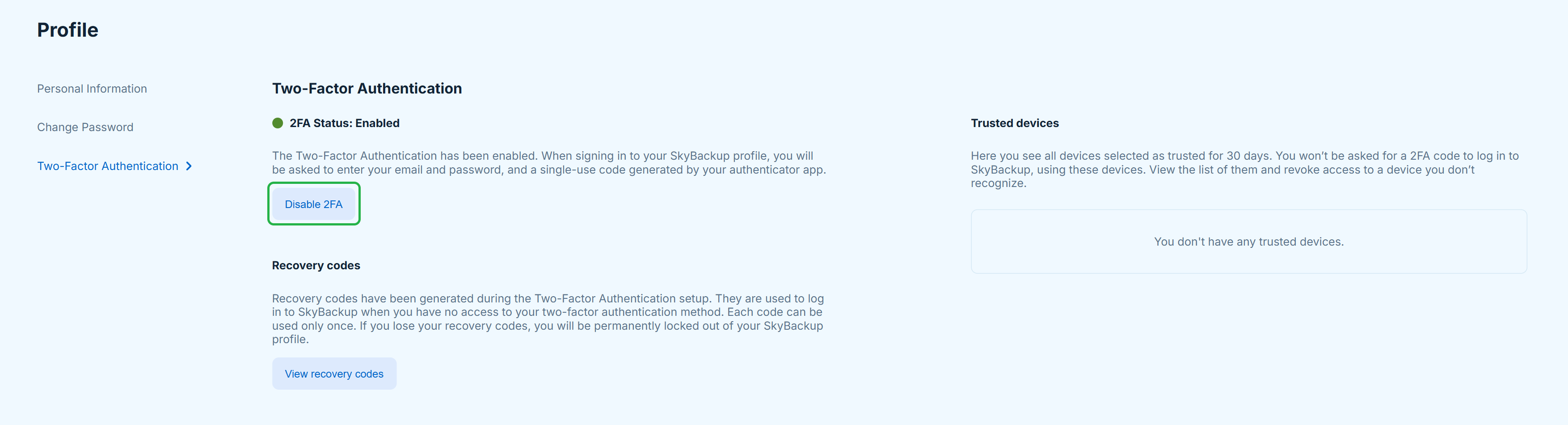 Disabling 2FA